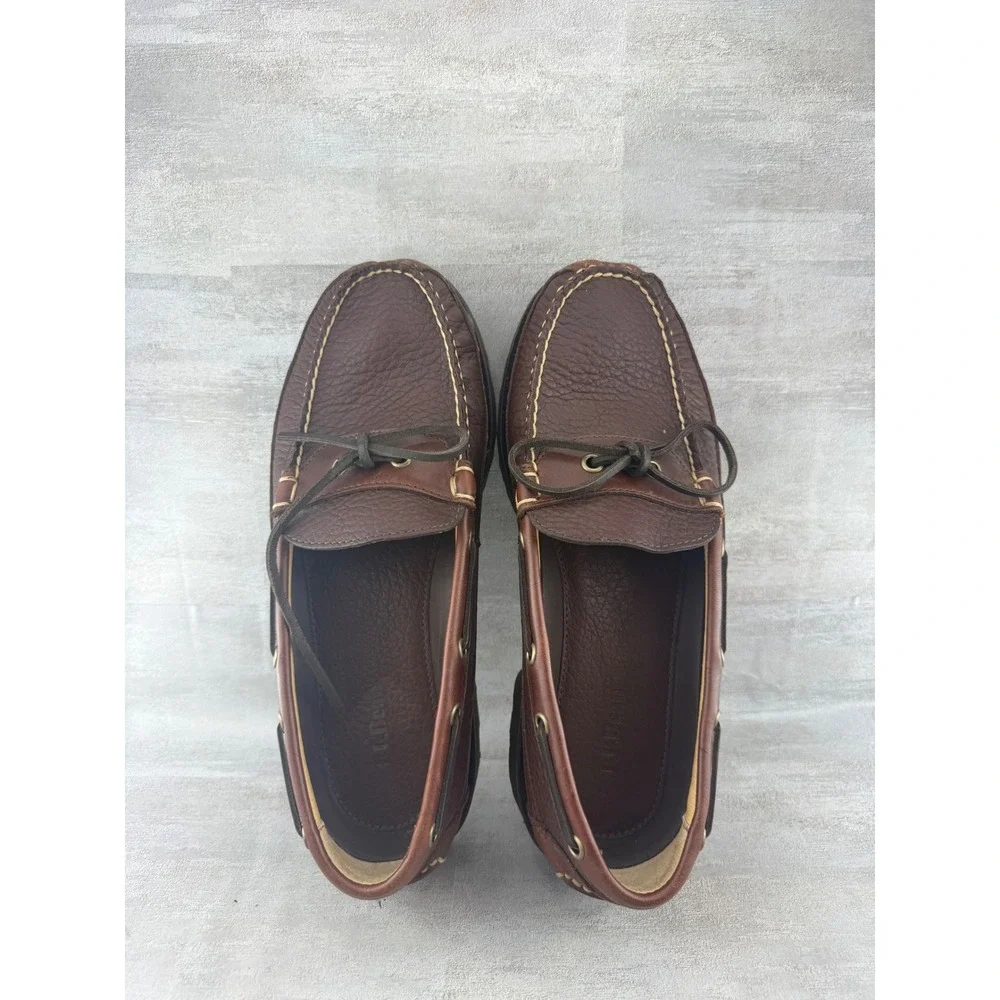 LL Bean Men Sz 9D Brown Leather Lug Sole Boat Shoes Camp Mocs 273080